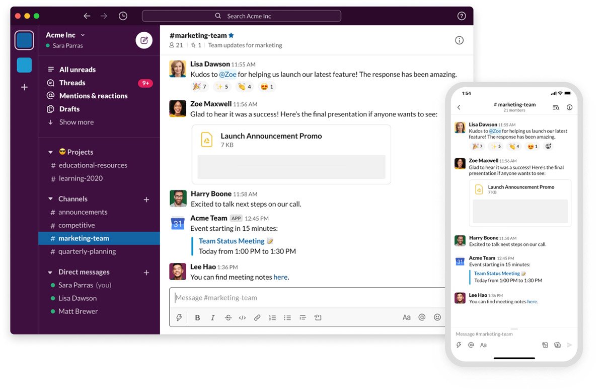 Slack permite la comunicación individual o por grupos